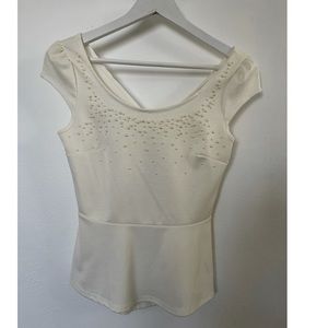 Women Peplum top white w pearls open back